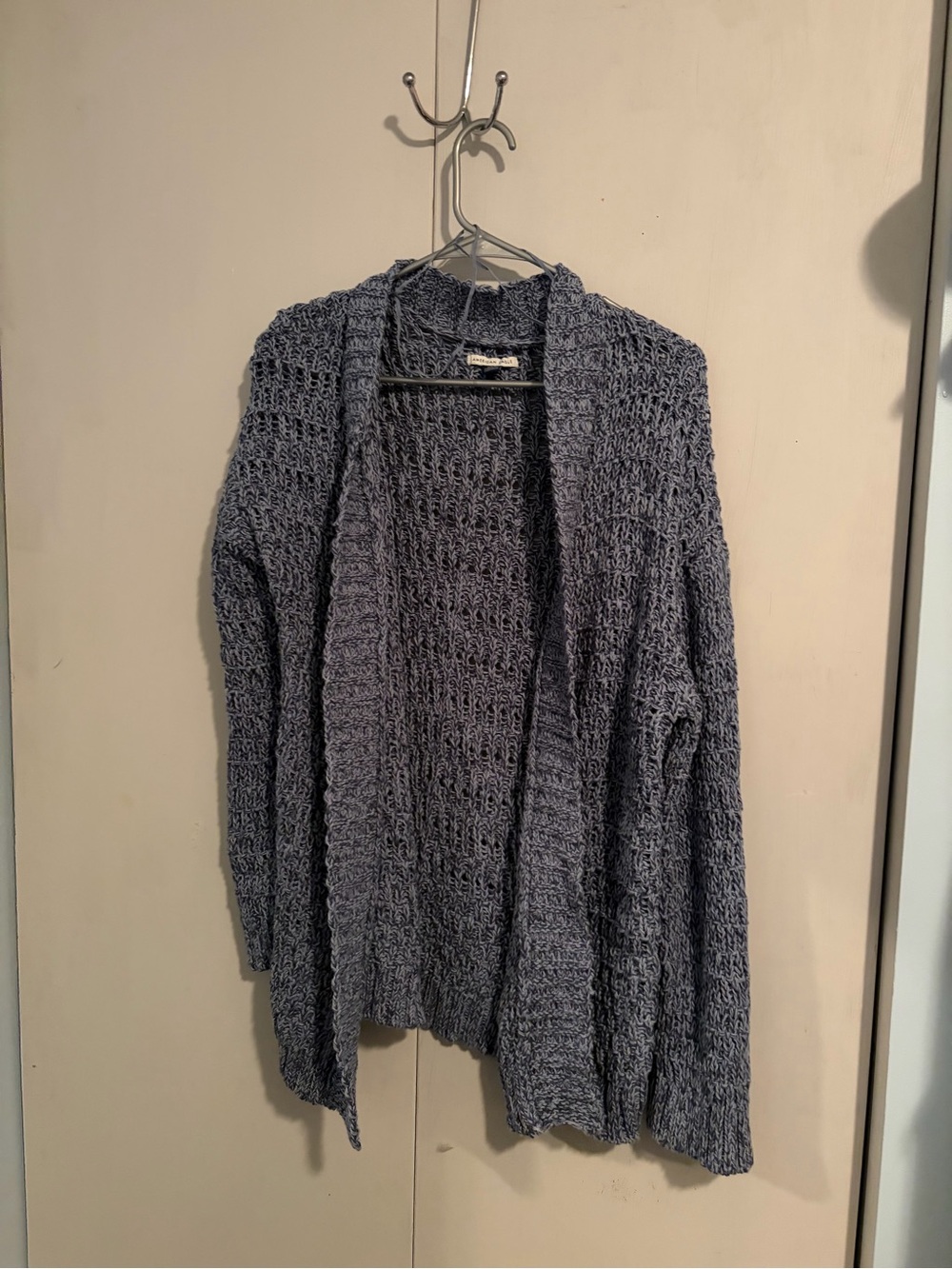 American Eagle Open-Front Chunky Knit Cardigan Sweater - Gray